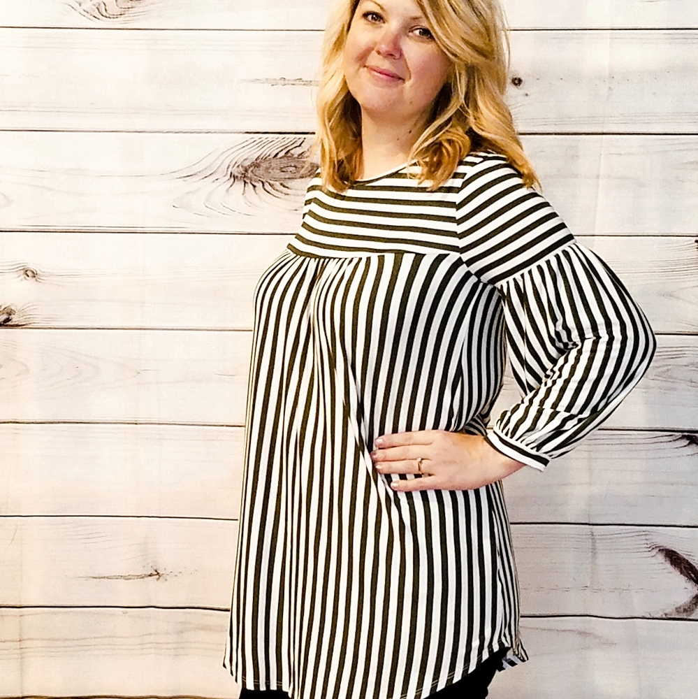 Striped "bell sleeve" top